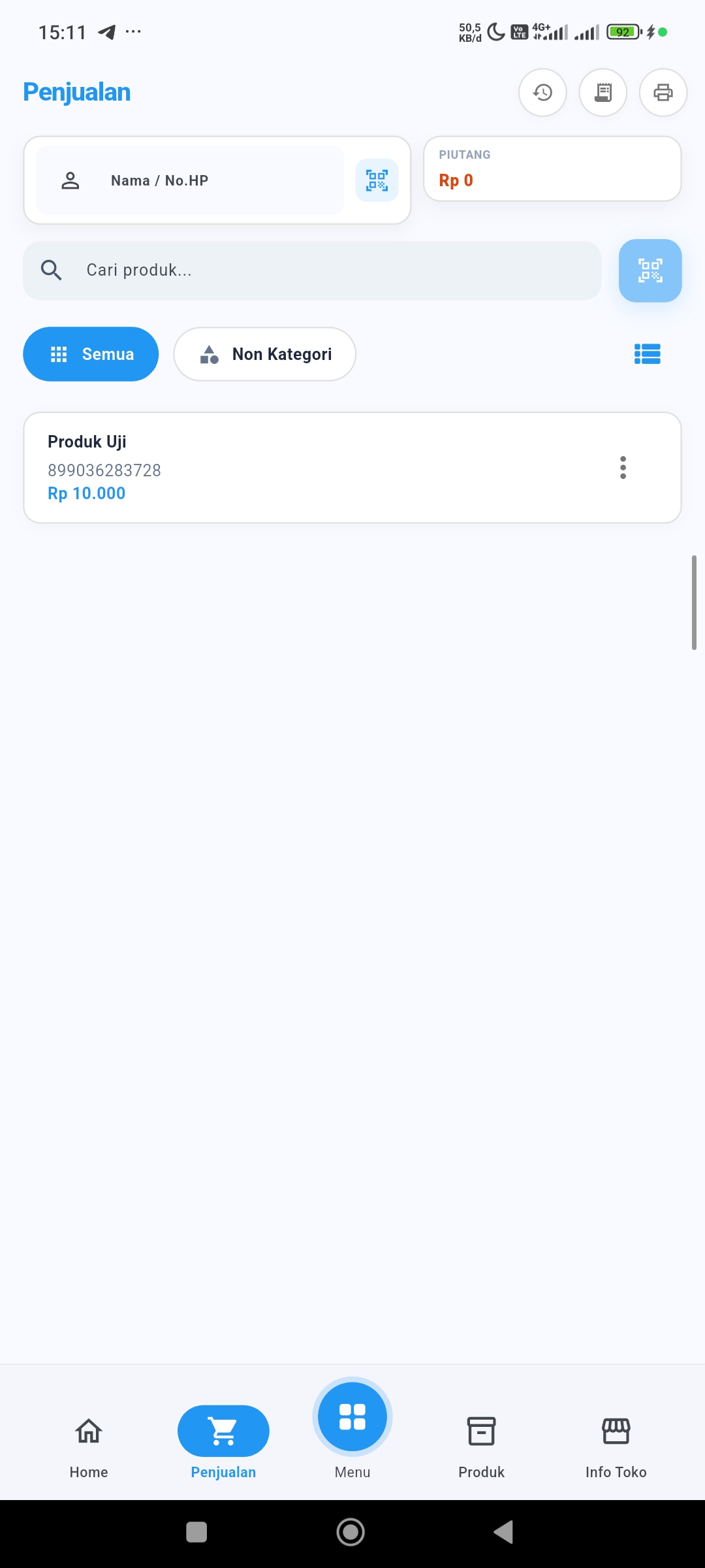 Tampilan Menu Kasir Offline